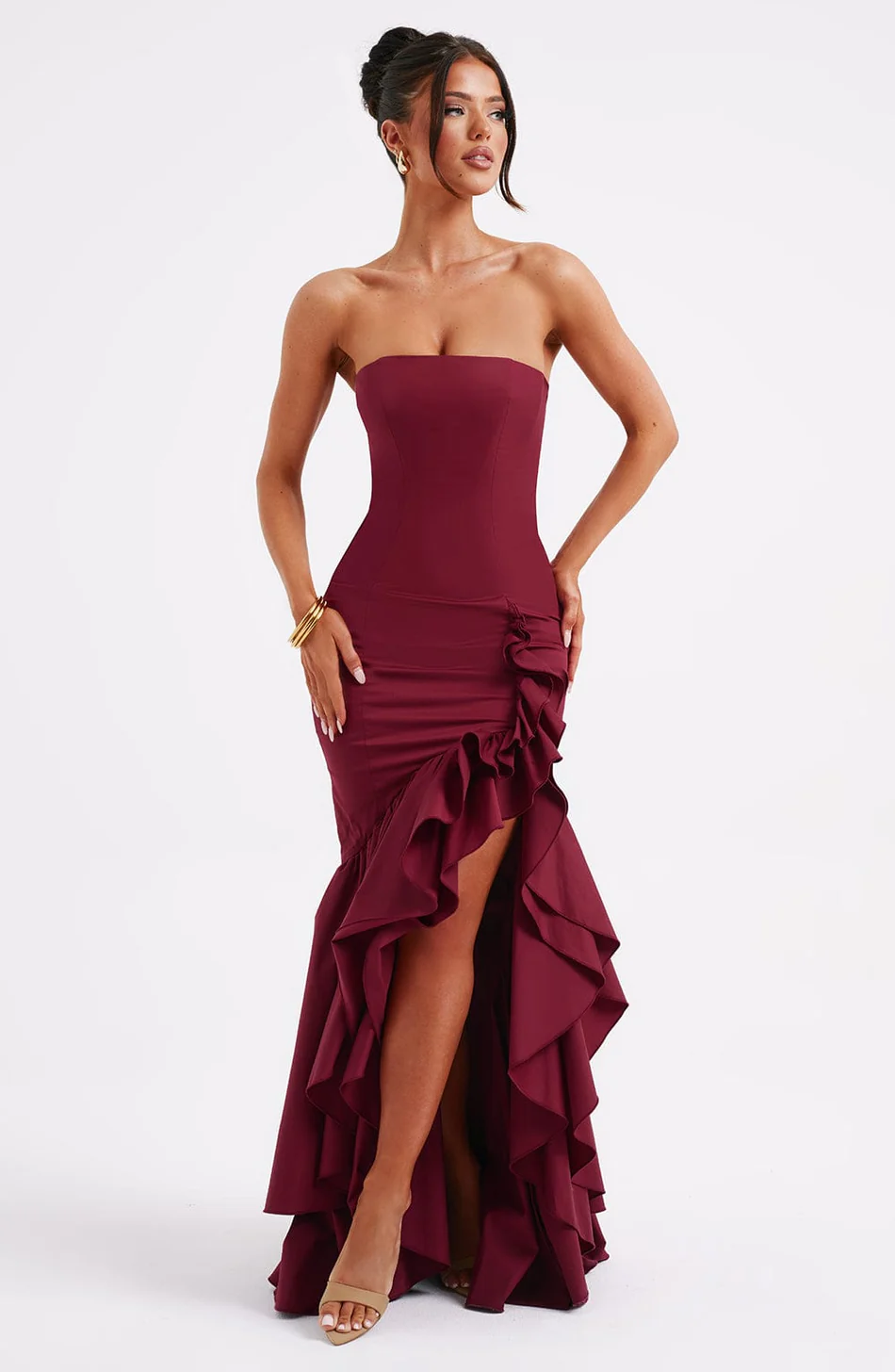 Rüschen Hochgeschlitztes Kleid