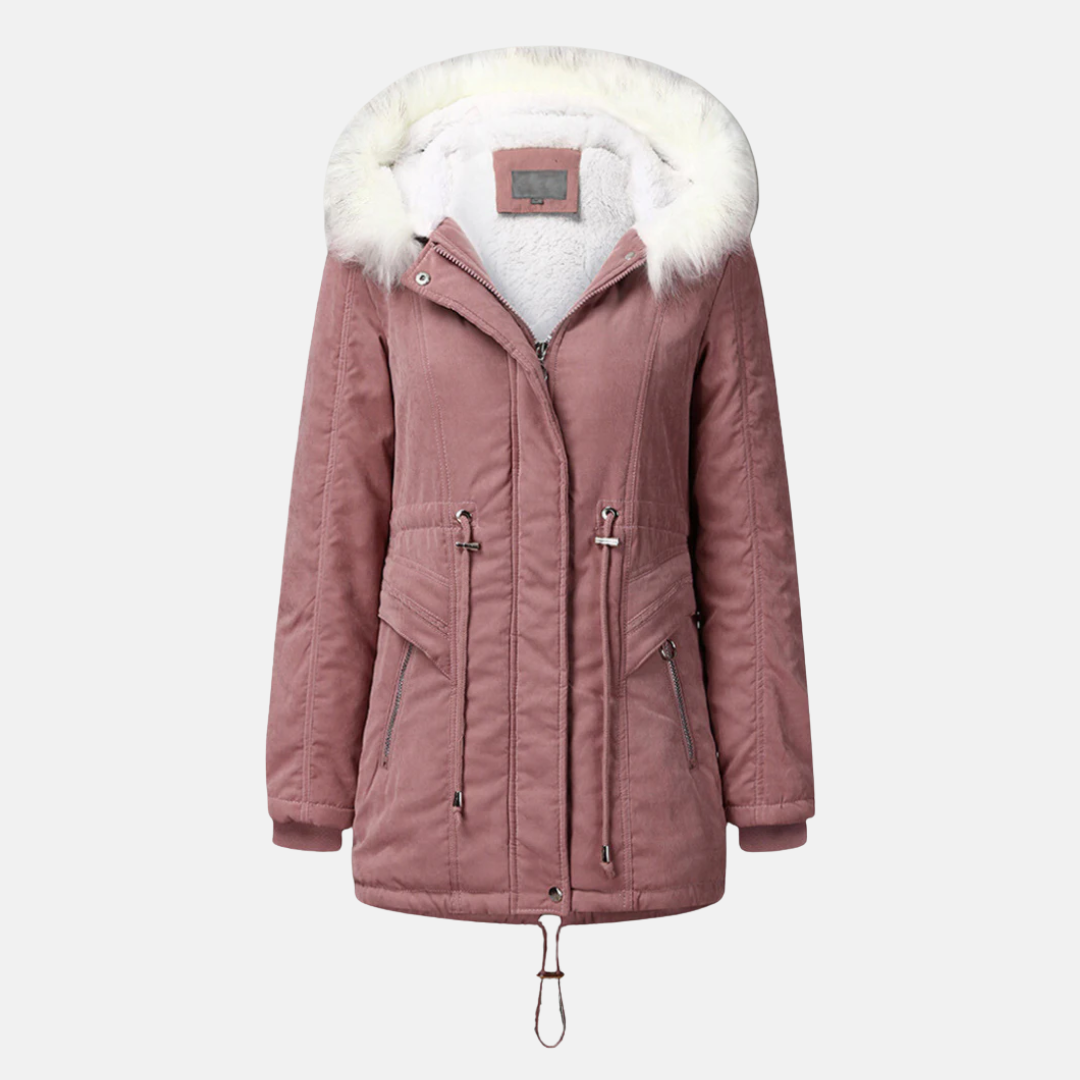 Drune | Midikab Coat Fleecefutter Verstellbare Taille Fellkapuze Gefüttert