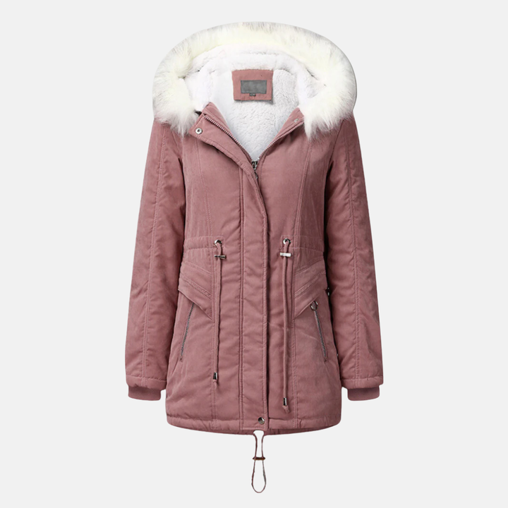 Drune | Midikab Coat Fleecefutter Verstellbare Taille Fellkapuze Gefüttert