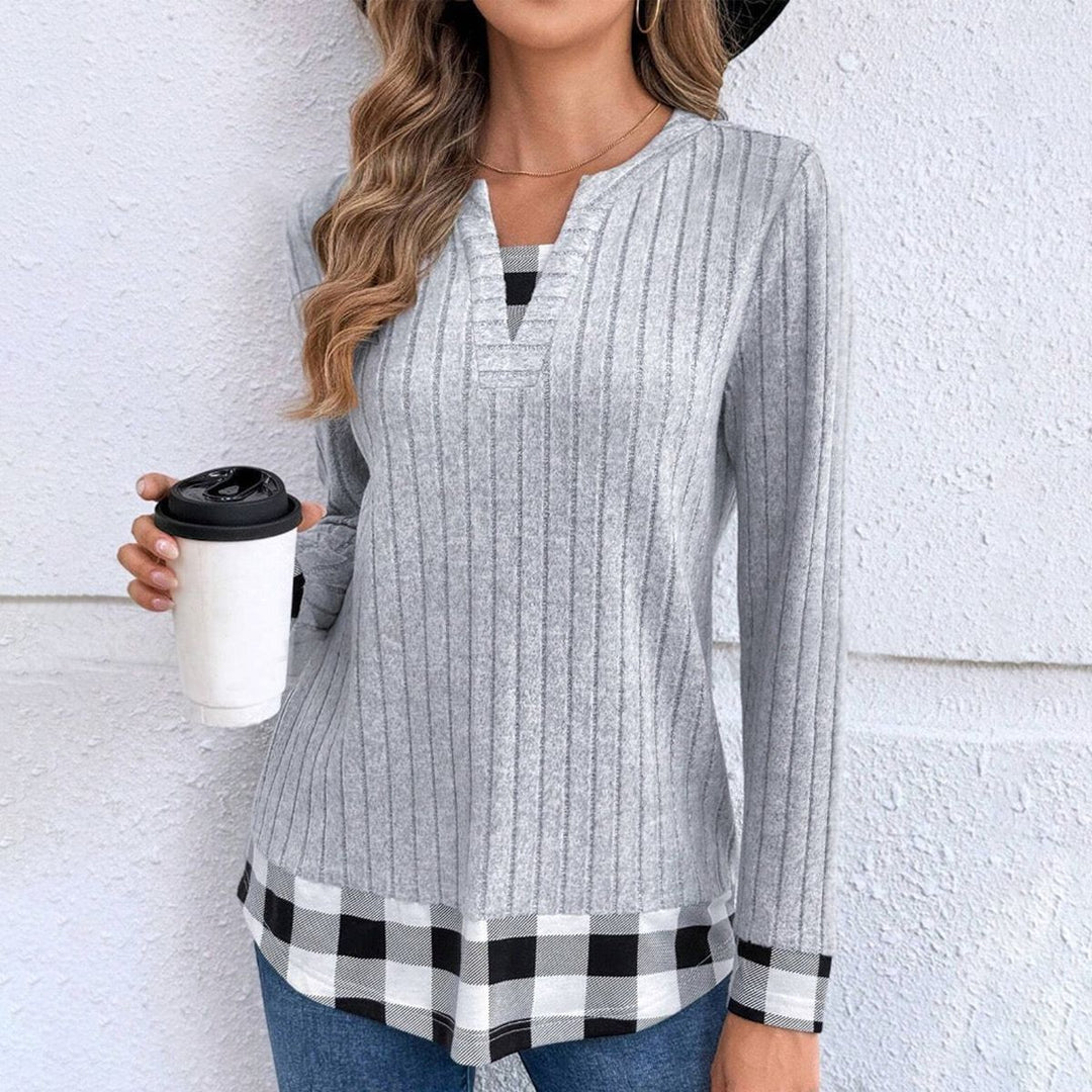 Drune | Grau Karierte Pullover mit V-Ausschnitt