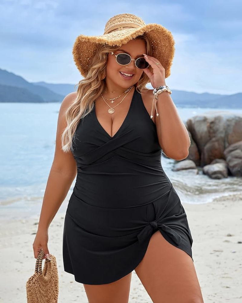 Drune | Plus Size Einteiler Schwimmdress Badeanzug Bauchkontrolle Badeanzüge