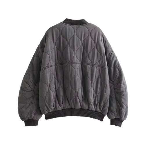 Drune | Graue oversized Leichtgewicht Bomberjacke