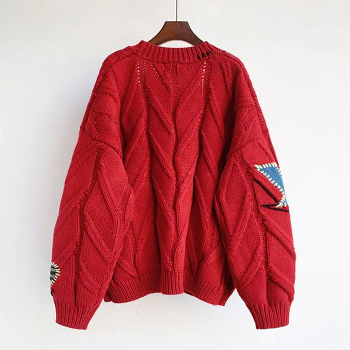 Drune | Strick V-Ausschnitt Damenjacke mit Stickerei