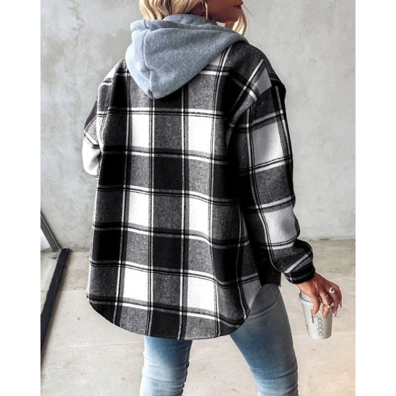 Drune | Hoodie Winter - Kariert & Mit Knopfverschluss
