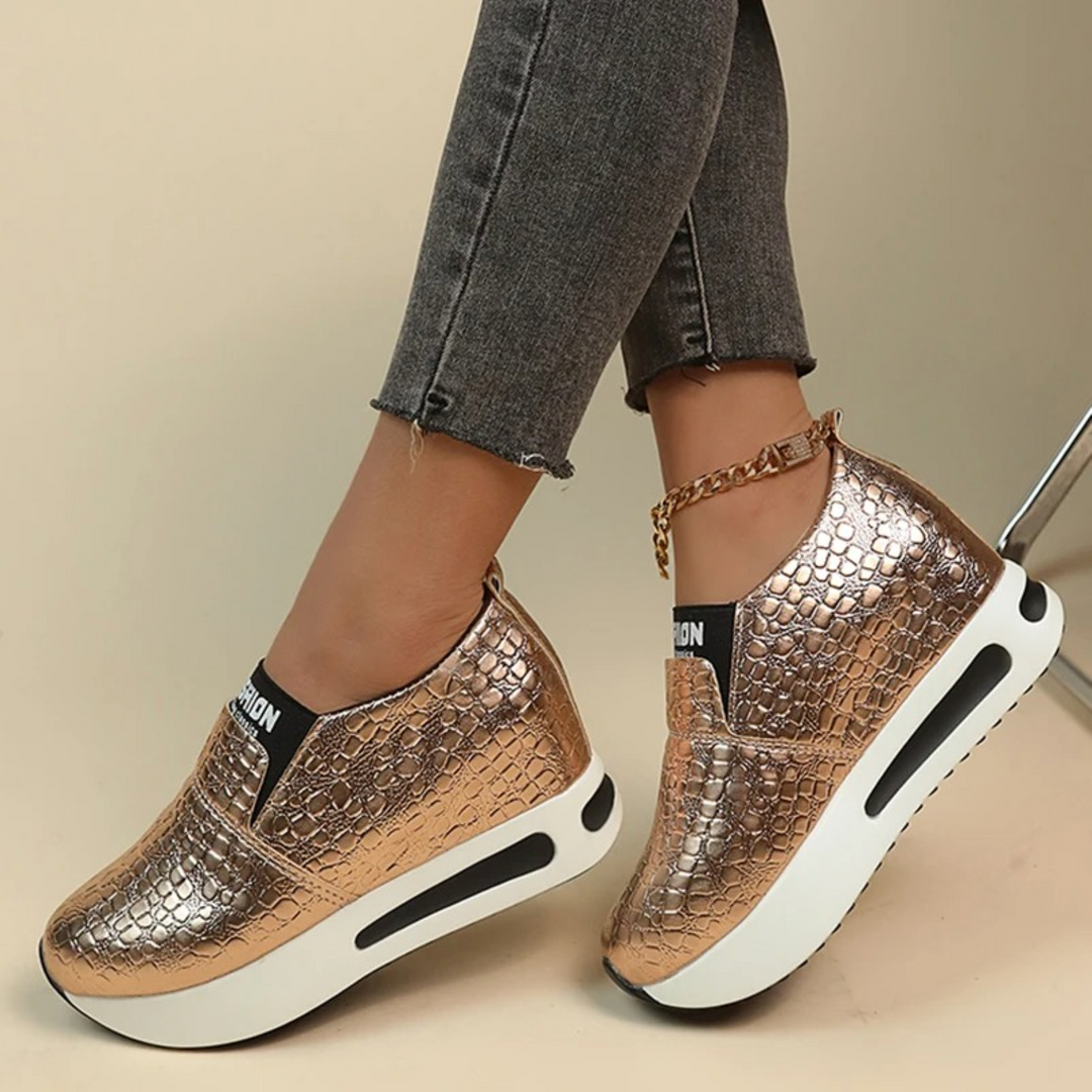 Drune – Damen-Sneaker mit Schlangenmuster in Silber und Gold