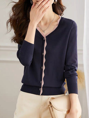 Drune | Casual Strickjacke mit V-Ausschnitt