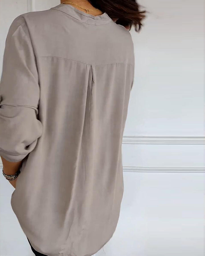 Drune - Schicke Bluse mit Knopfleiste und Paillettenbesatz für Damen | Elegante Langarmbluse mit Paillettentasche