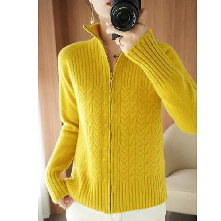 Drune | Gestrickte Jacke Damen Mit Reißverschluss Und Kabelstrickdetails