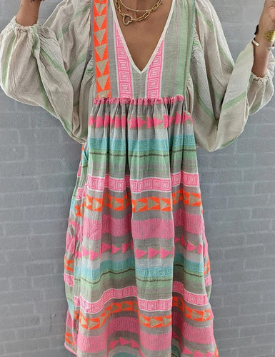 Drune | Maxi-Kleid mit Langen Ärmeln und V-Ausschnitt