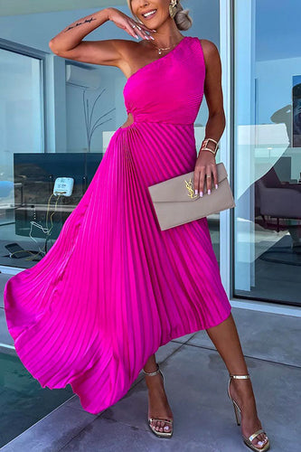 Drune | Rosiedress Ein-Schulter Cut-Out Taille Unregelmäßig Plissiertes Abendkleid