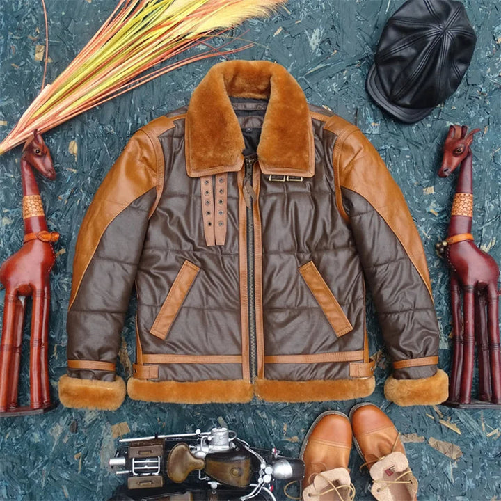 Drune | Pilotenjacke Leder mit Fell Herren