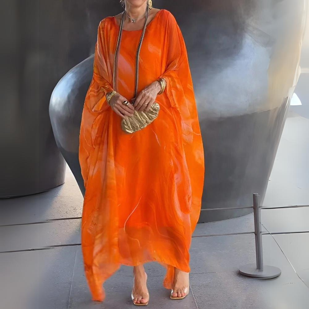 Drune | Kaftan Kleid Fließender Leichter Stoff Eleganter Lockerer Schnitt Breite Ärmel