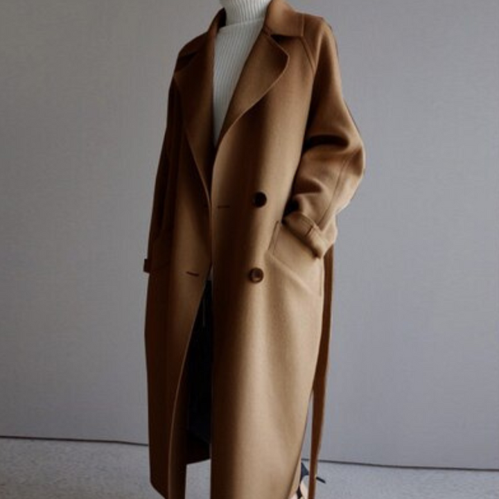 Drune | Damen Lange Winter Trenchcoat mit Taillengürtel
