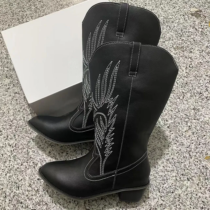 Drune | Wildleder Knöchelhohe Stiefel mit Blockabsatz Cowboy Stiefel Damen