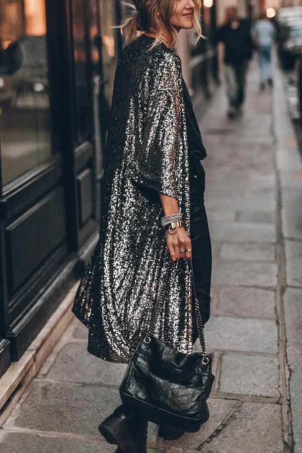 Drune | Glamour Kimono aus Pailletten mit Schlüsselloch