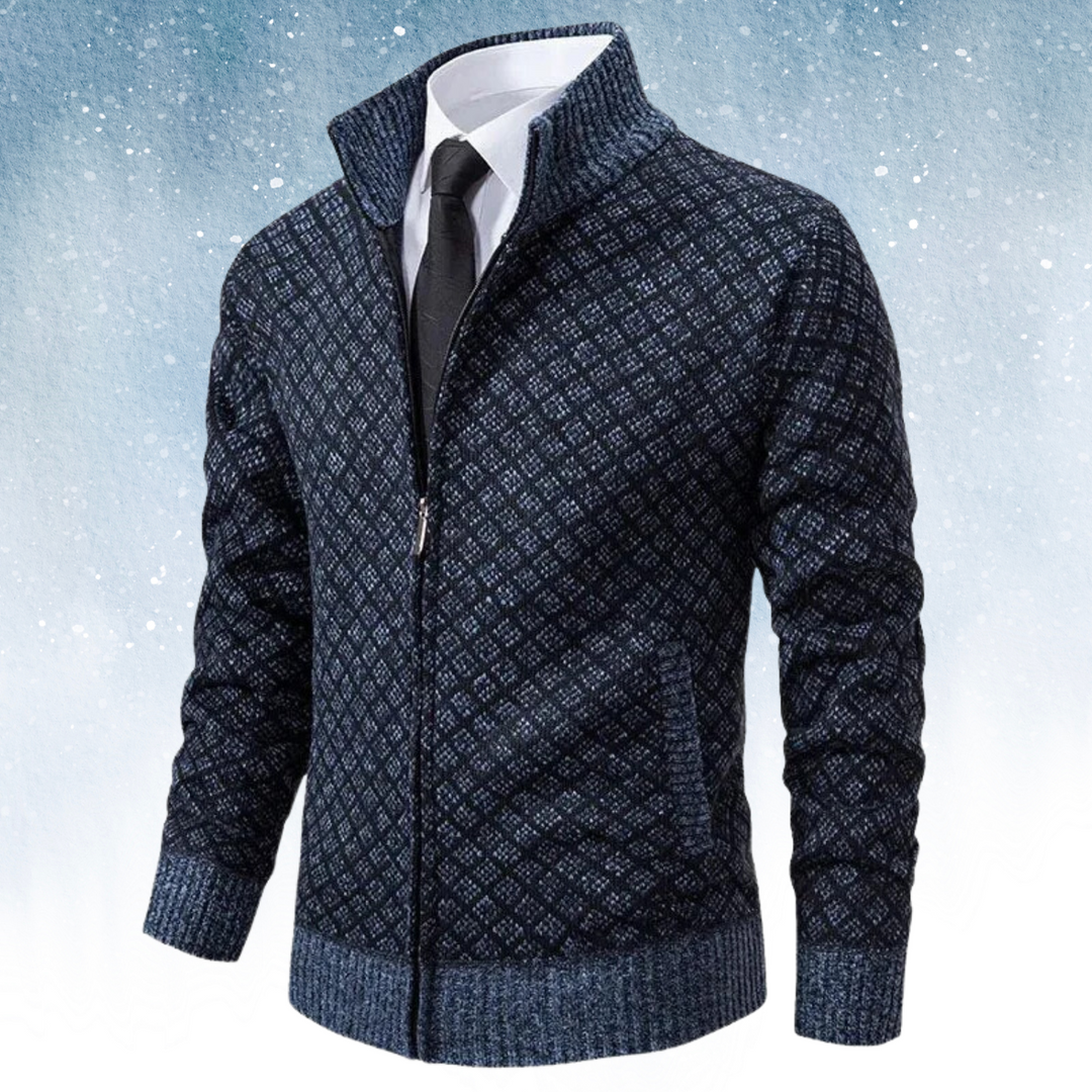 Drune | Strickjacke Reißverschluss Hoher Kragen Modernes Karomuster Bequeme Passform