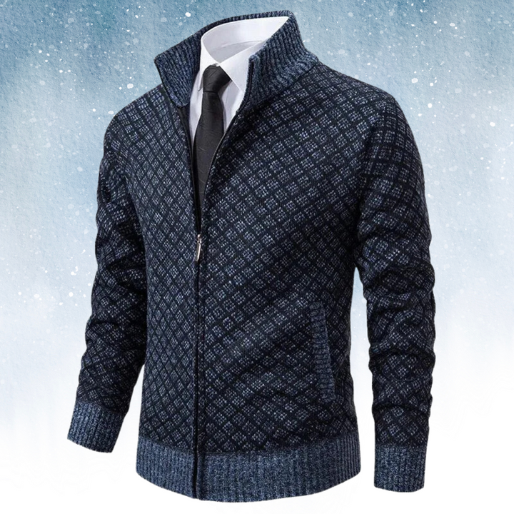 Drune | Strickjacke Reißverschluss Hoher Kragen Modernes Karomuster Bequeme Passform