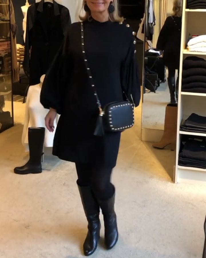 Drune | Schwarzes Kleid mit Laternenärmeln