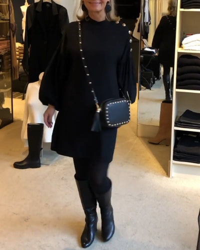 Drune | Schwarzes Kleid mit Laternenärmeln