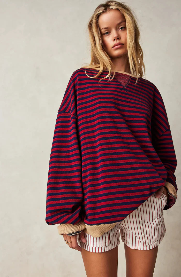Drune | Gestreifter Rundhals Langarmpullover