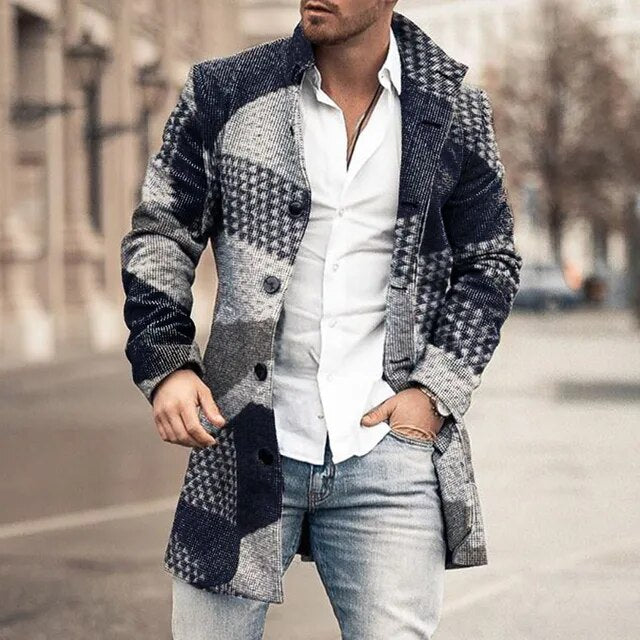 Drune | Herren Patchwork Langmantel - Mit Knöpfen