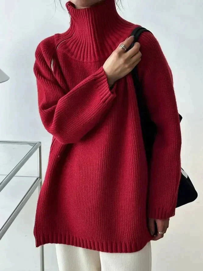 Drune | Einfacher Roter Pullover mit Hohem Kragen