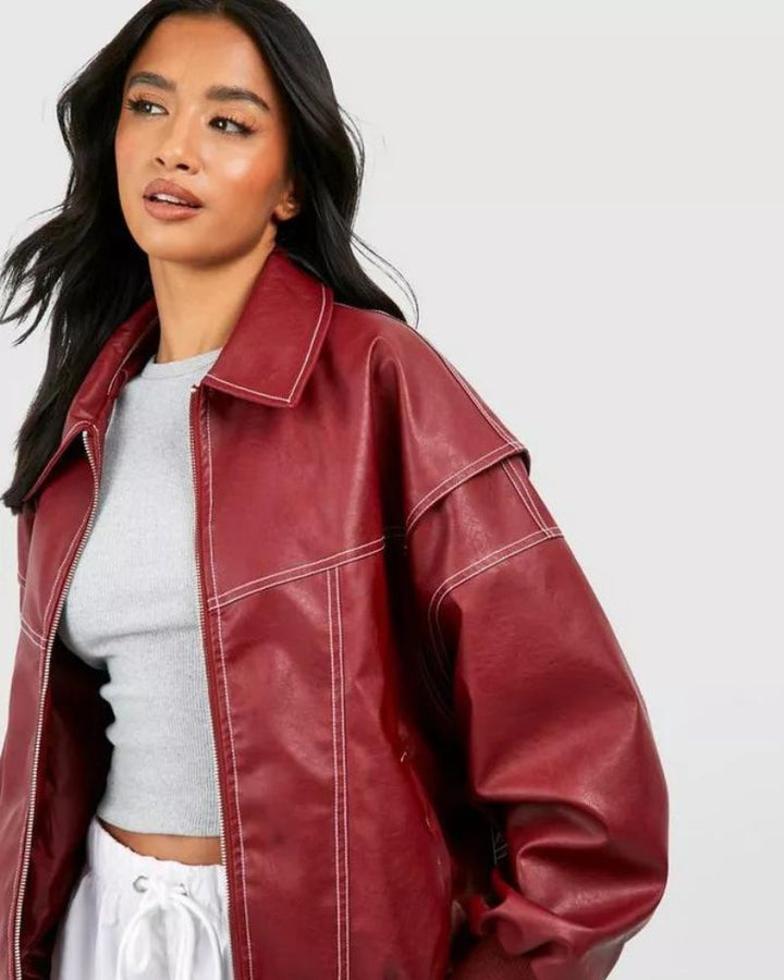 Drune | Chic Leder Bomberjacke für Frauen