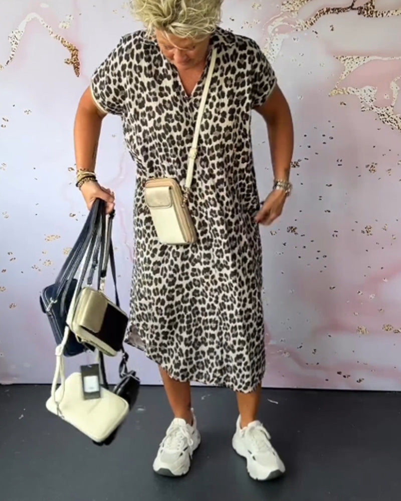 Drune | Entspanntes Kleid mit V-Ausschnitt und Leopardenmuster für Damen
