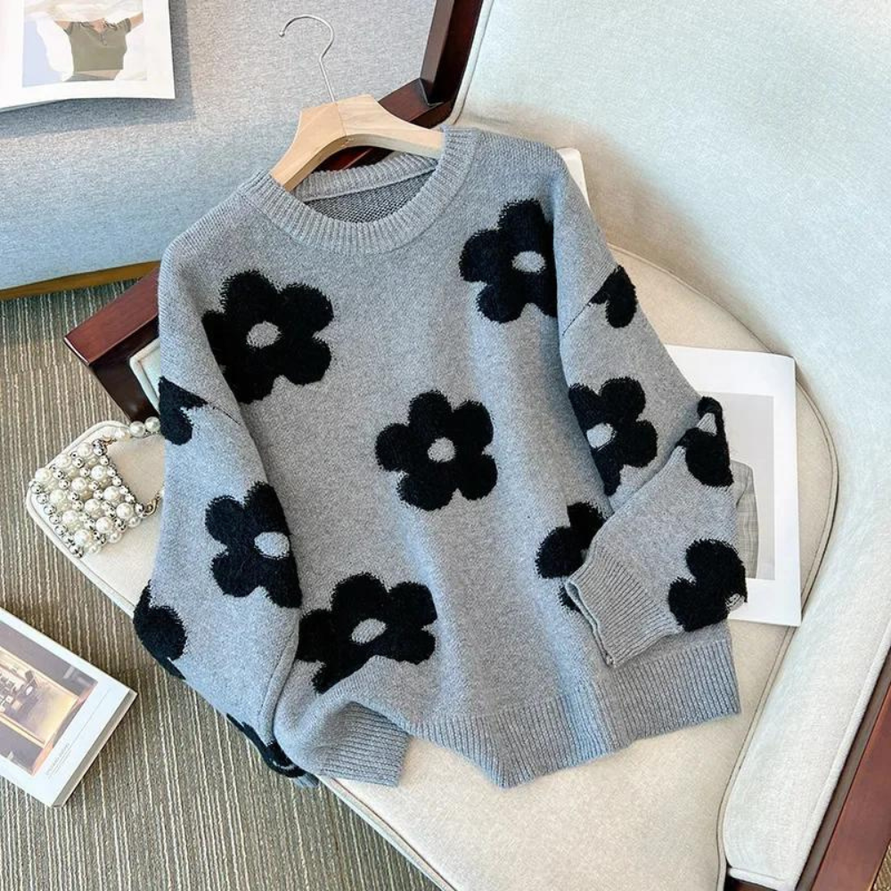 Drune Sweater | Luxuriöser, weicher Strickpullover für Damen mit Blumendesign