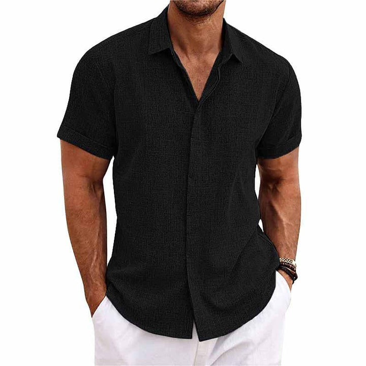 Drune | Elegante kurzärmelige Herrenbluse mit Kragen, einfarbig und mit Knöpfen