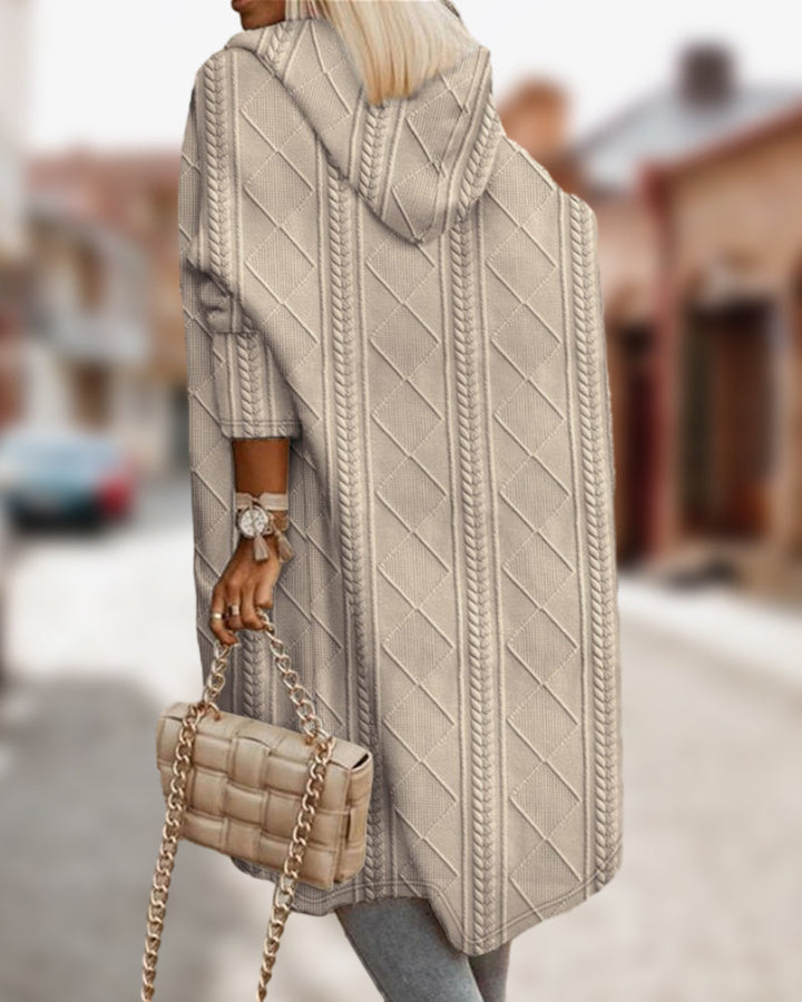Drune | Cardigan - Langer Kapuzenstrickcardigan mit Textur