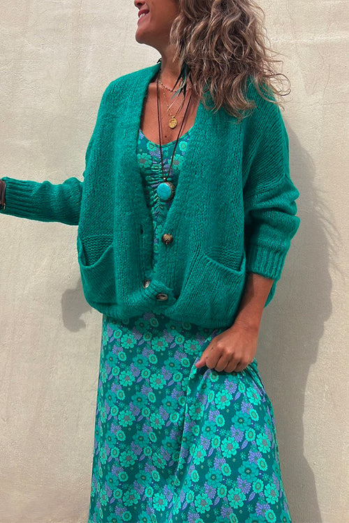 Drune | Rosiedress Solid Knopfverschluss Taschen Pullover Cardigan
