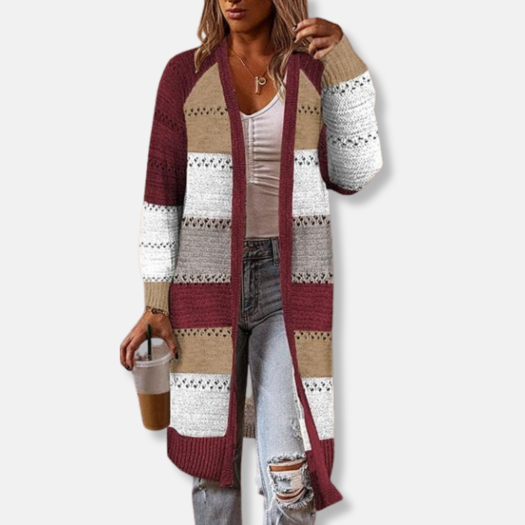 Drune | Woll Relaxed Fit Strickjacke - Gestreifte Rippbündchen Strickjacke