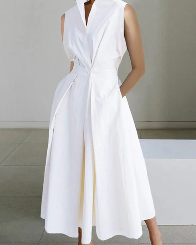 Drune | Damen Kragenlos Kleid Stylisch
