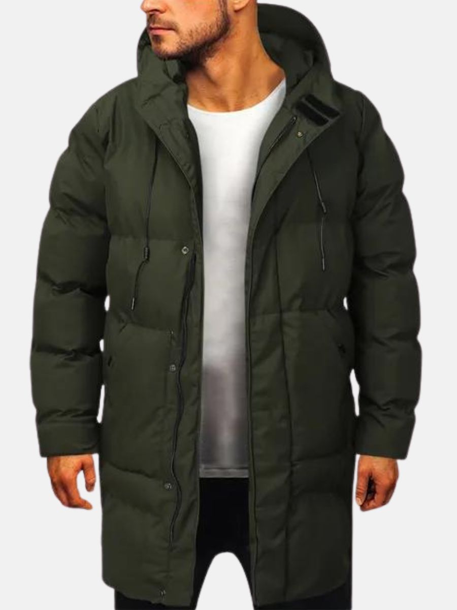 Drune | Wintermantel Lang - Warme Daunenjacke mit Kapuze Schwarz