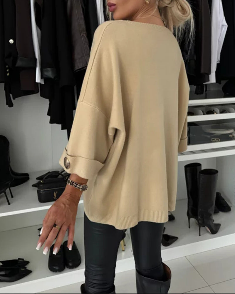 Drune | Pullover mit Rundhalsausschnitt und Knopfleiste in Unifarbe