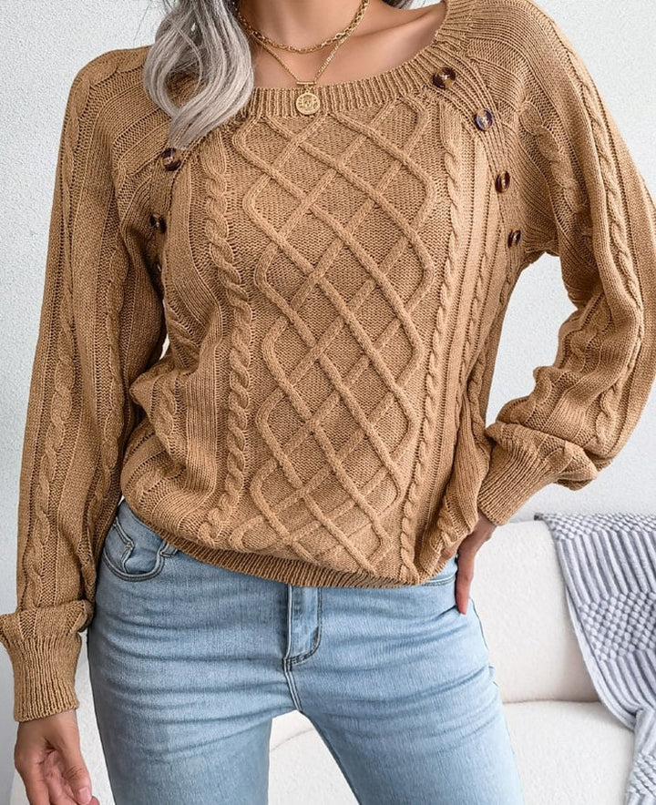 Drune | Pullover - Gestrickter eleganter Damen-Pullover mit Knöpfen und Rippenmotiv