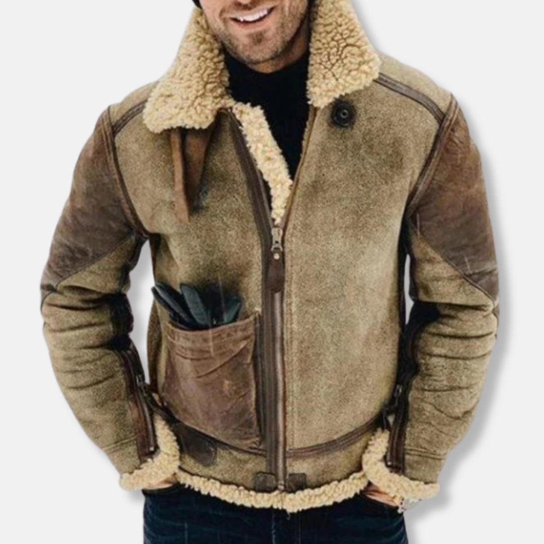 Drune | Wildleder Aviatorjacke - Mit Schaffell gefütterte Kragenjacke