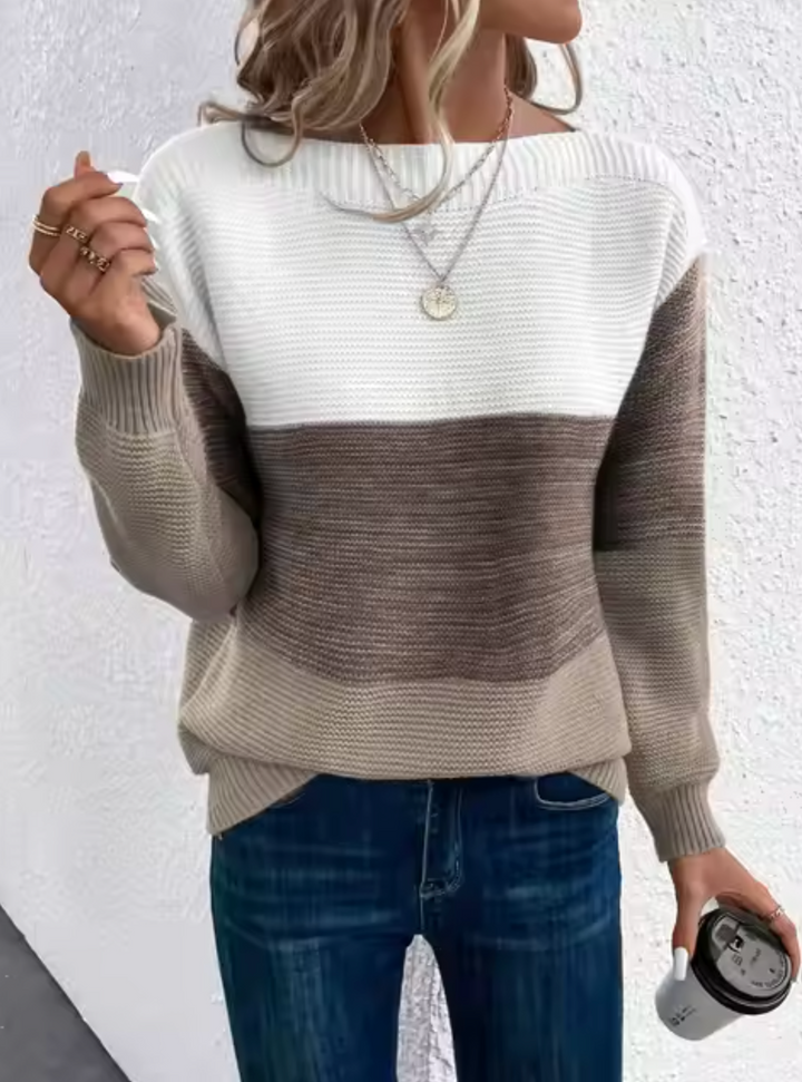 Drune | Casual Herbst Dreifarbiger Strickpullover für Frauen