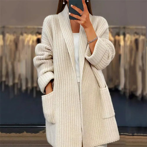 Drune | Eleganter Gerippter Gestrickter Cardigan Mit Offener Vorderseite