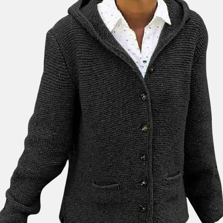 Drune | Woll Kapuzencardigan - Knopf-Front Rippenstrickcardigan