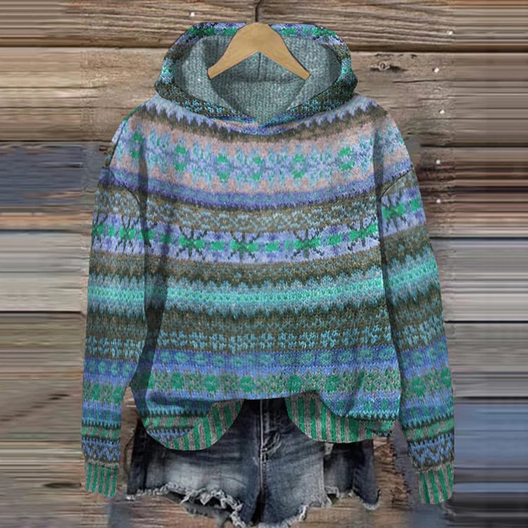 Drune | Damen Strickhoodie mit norwegischem Muster und Kapuze