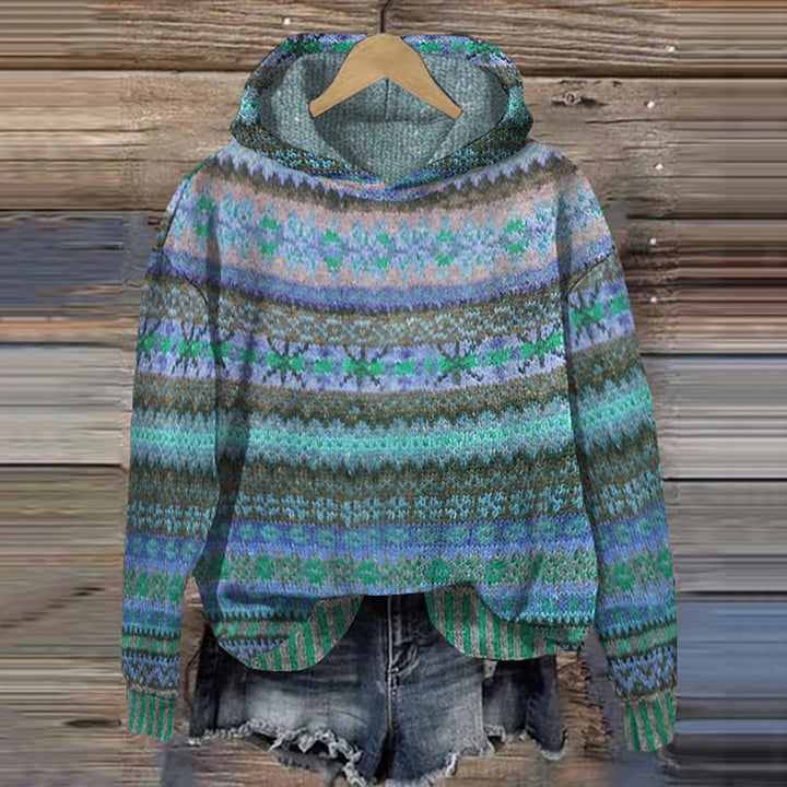 Drune | Damen Strickhoodie mit norwegischem Muster und Kapuze