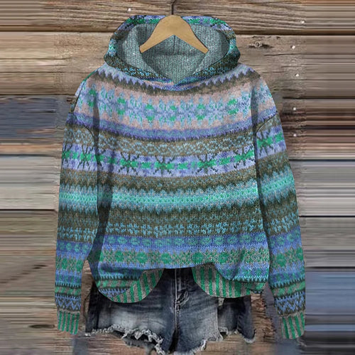 Drune | Damen Strickhoodie mit norwegischem Muster und Kapuze