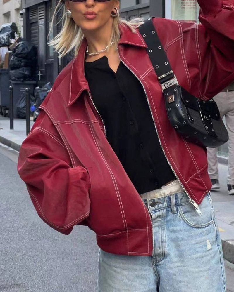Drune | Übergroße Gesteppt Lederjacke