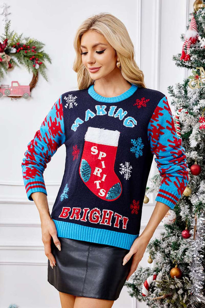 Drune | Lässige Weihnachtssocken Stickerei Strickpullover