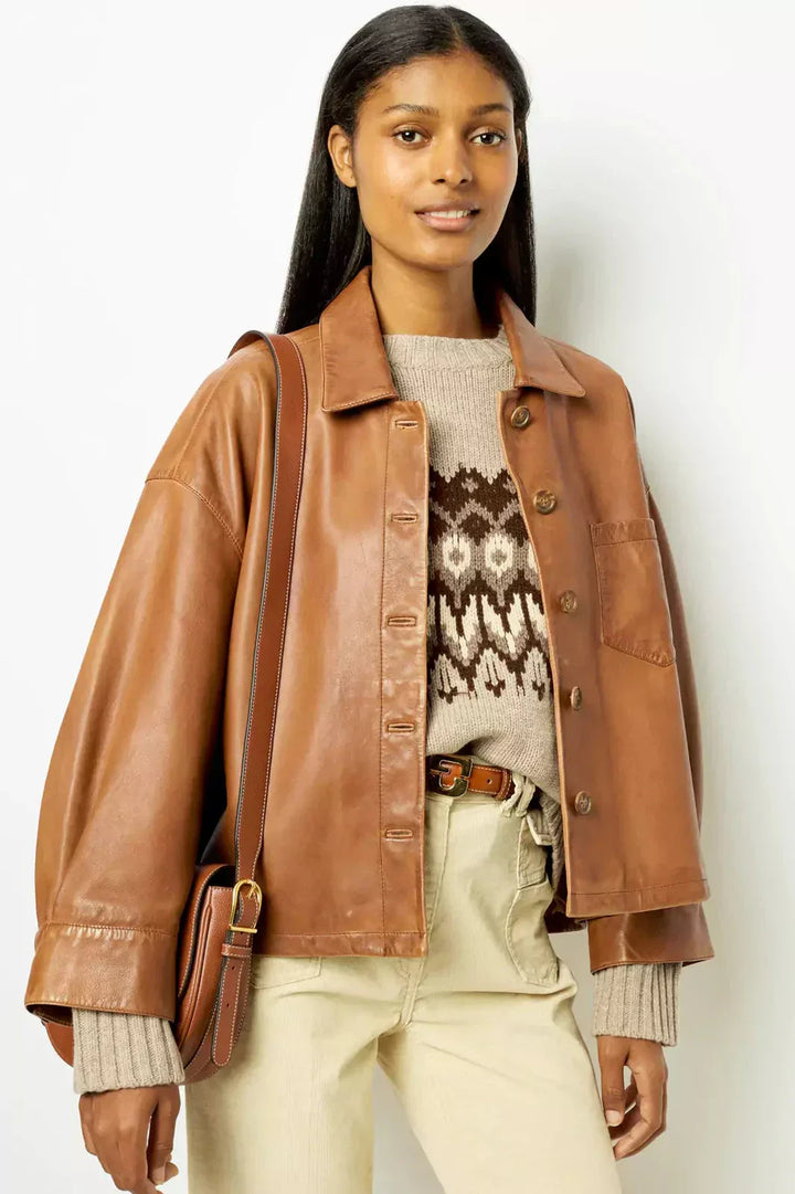 Drune | Boxy Leder Kurzjacke