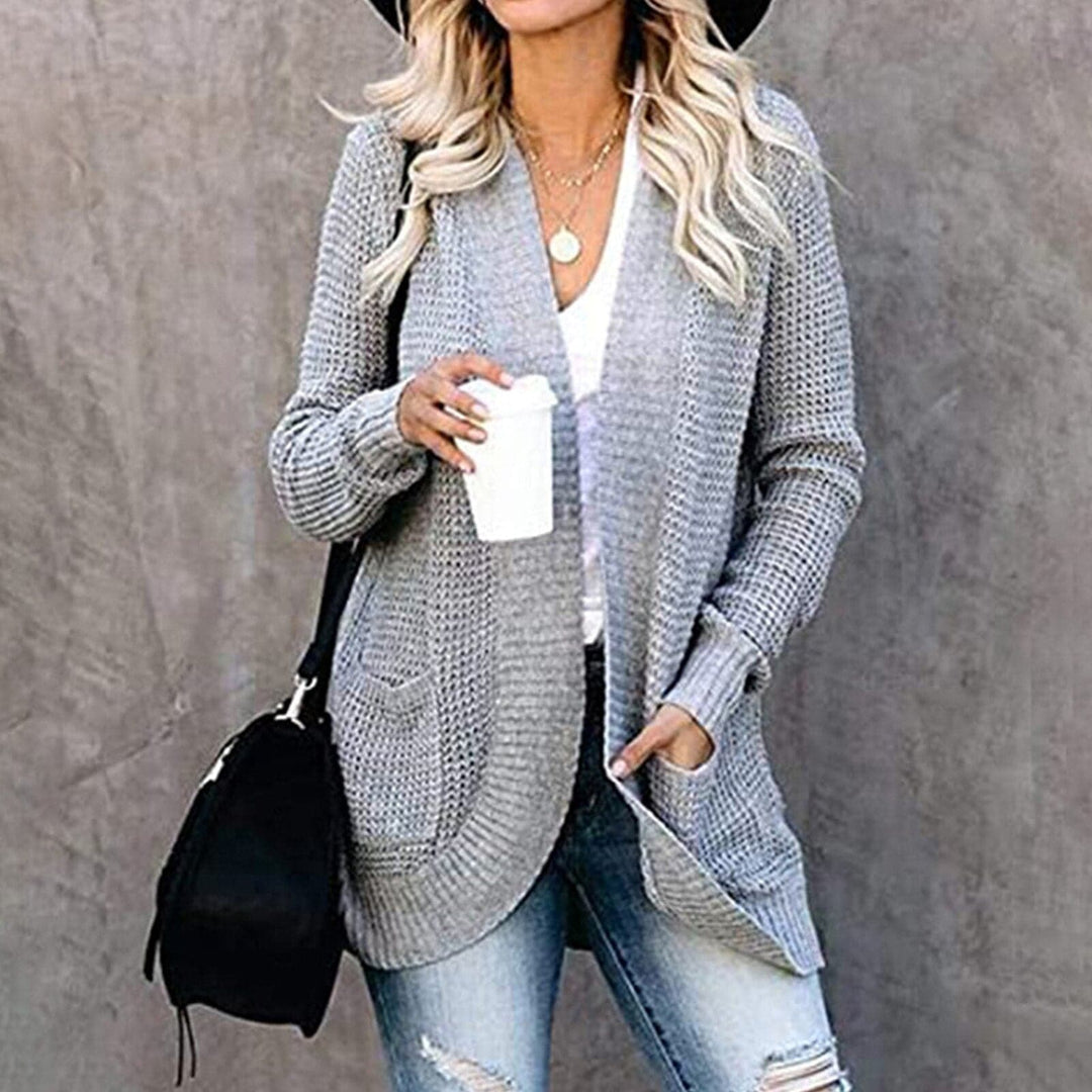 Drune | Strickjacke Weiches Strickmaterial Lockere Passform Offene Vorderseite Taschen Lange Ärmel