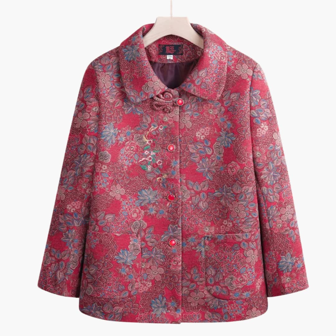 Drune | Vintage Blumenmuster Wolle Mantel für Damen
