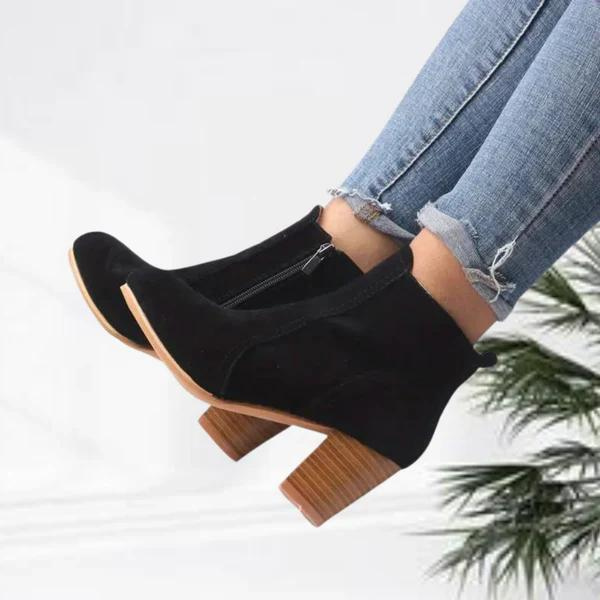 Drune | Damen Lässig Wildleder Stiefeletten, Niedriger Blockabsatz, Seitenreißverschluss